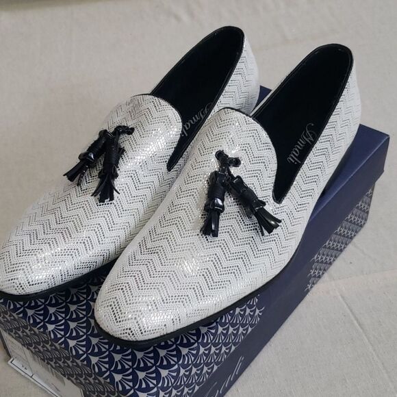 Elegant Silver White Loafers with Tassels Mens 12 Amali Empire Prom Formal Party main image 6